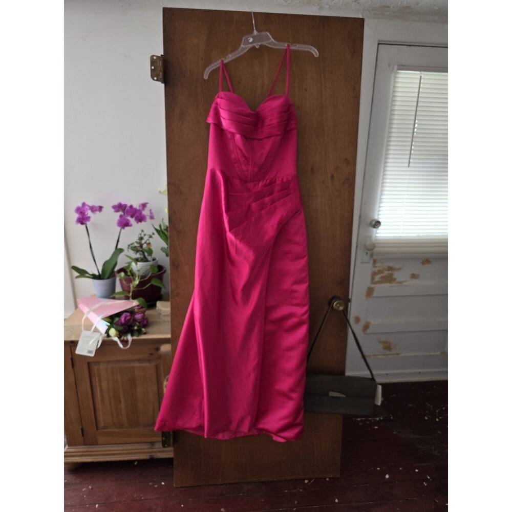 Mac Duggal WHat NotMagenta  Strapless Sheath Gown High Slit Corset Dress Size 16